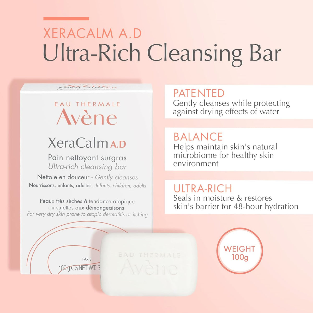 Avene cleansing bar for atopic dermatitis packaging side view