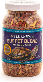 Fluker's Buffet Blend Aquatic Formula Turtle Food 7.5 Ounce front view jar showing freeze-dried shrimp mix.