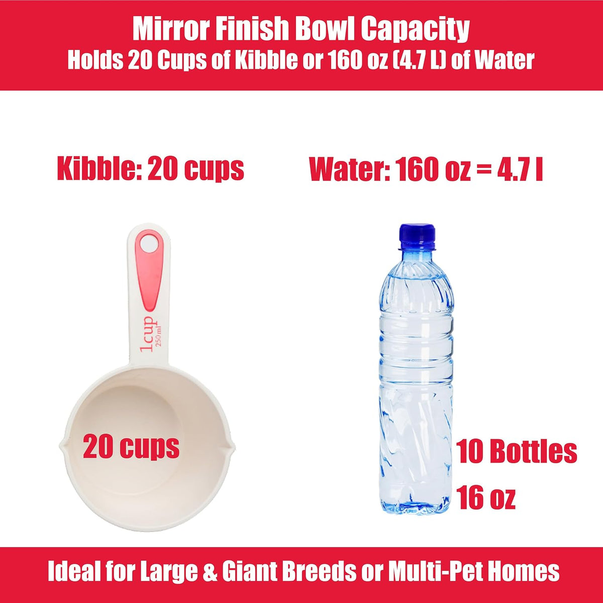 Spot heavy duty metal dog bowl wide base stability view
