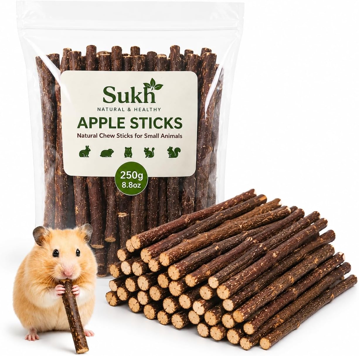 Sukh Natural Organic Apple Sticks 250g front view premium small pet chew toys