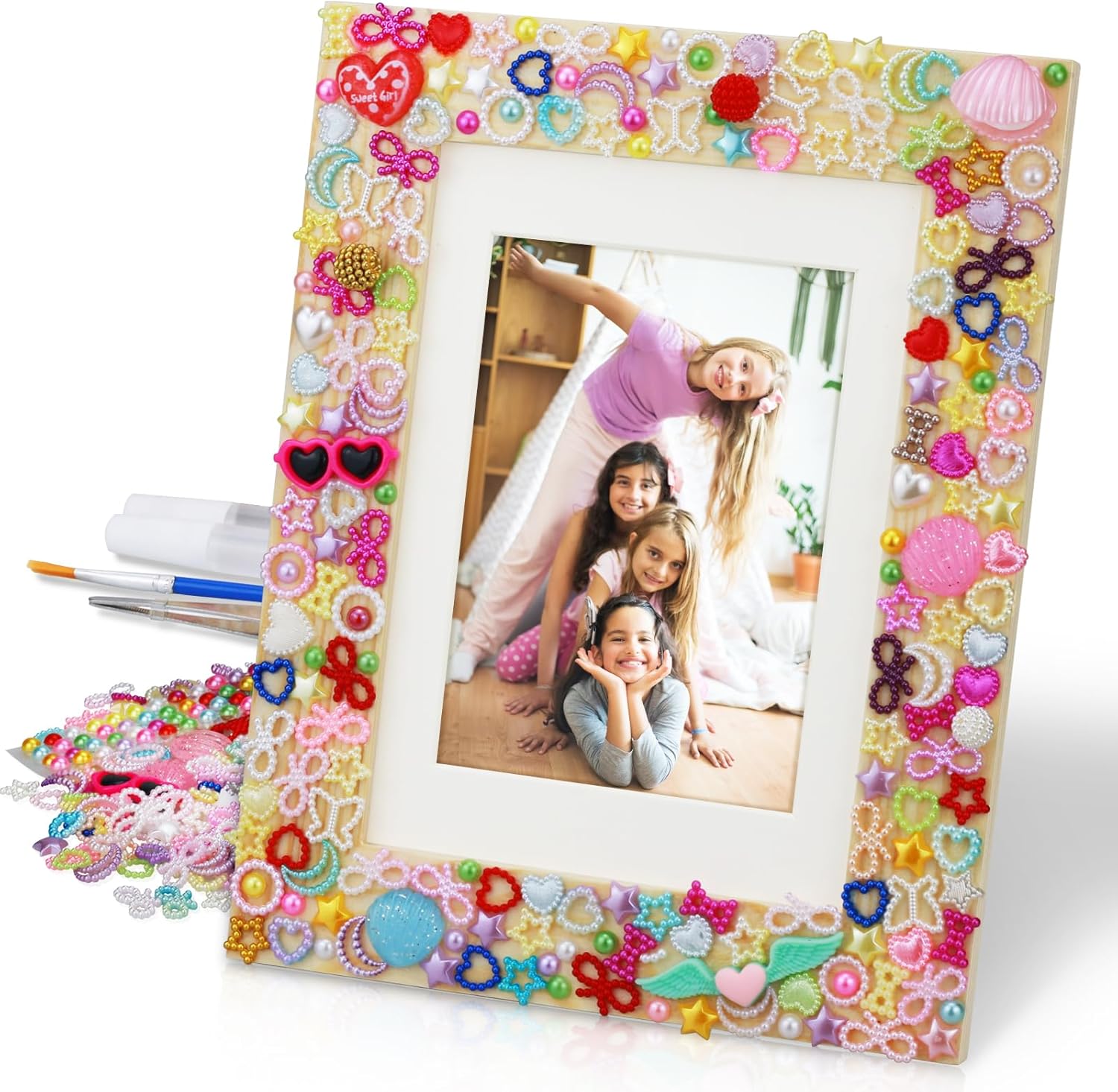 Lejitekk DIY picture frame craft kit for kids showing the complete packaging and contents on a white background.