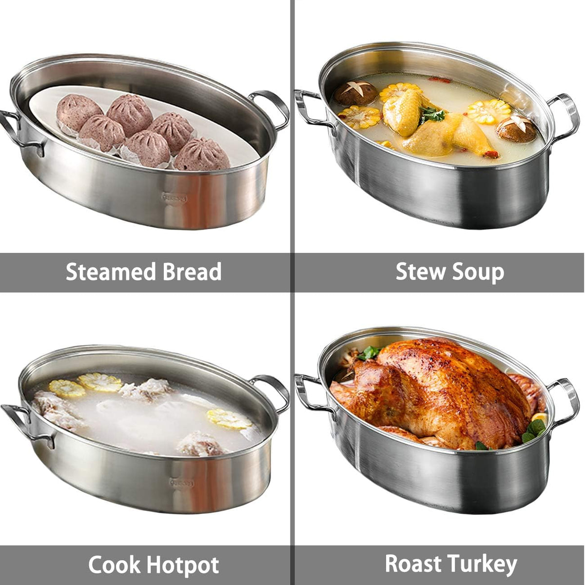 Eglaf 8 quart steamer used as a roasting pan for turkey and meat