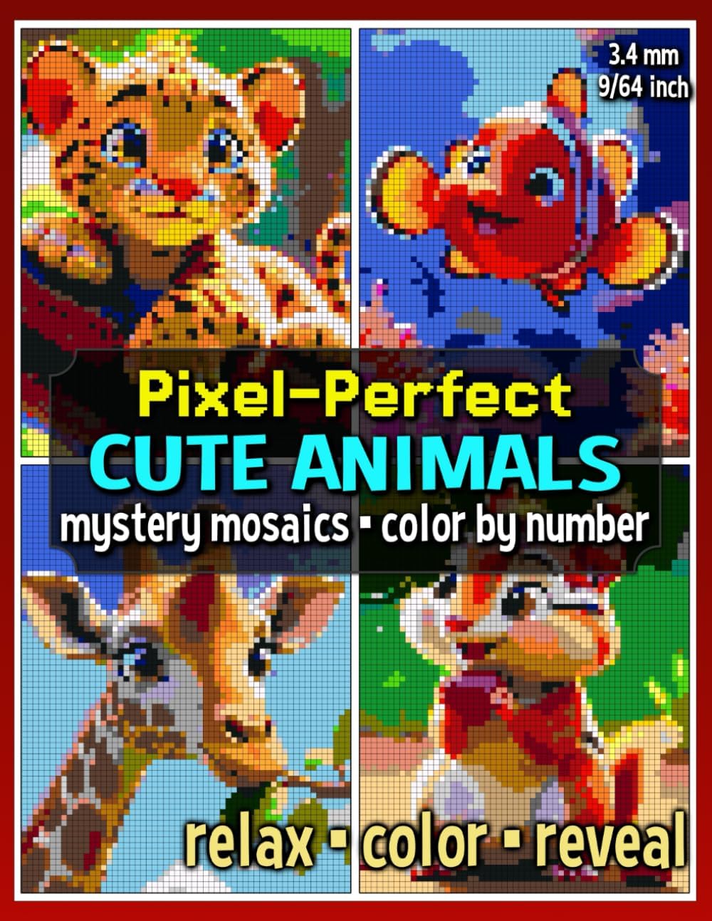 Pixel-Perfect Cute Animals Mystery Mosaics Color by Number: Pixel Art Coloring Book for Adults and Teens (Mystery Mosaic Coloring Books) - Image 1
