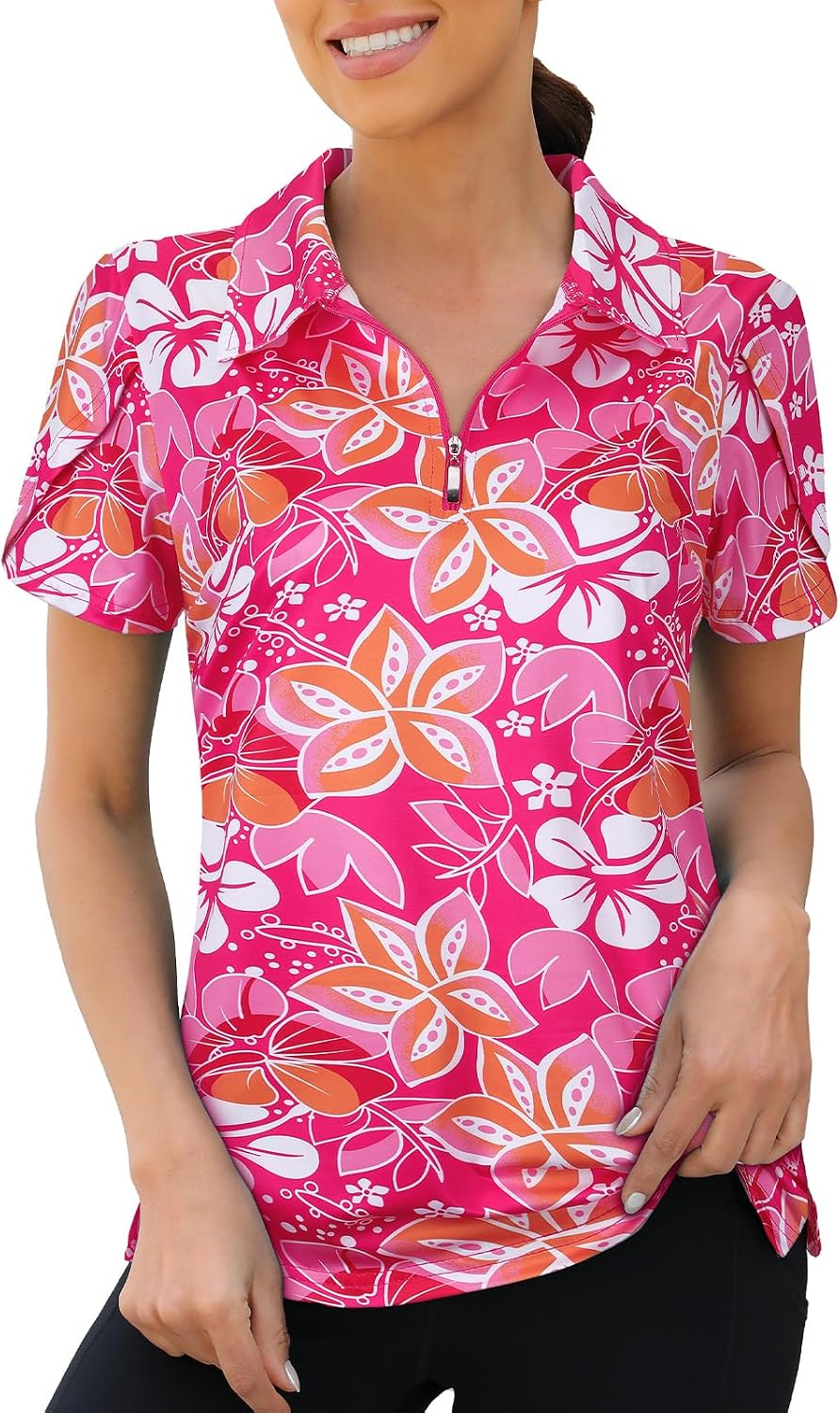 Viracy Womens Golf Polo Shirts 1/4 Zip Up Overlap Short Sleeve Quick Dry Workout Tops - Image 10