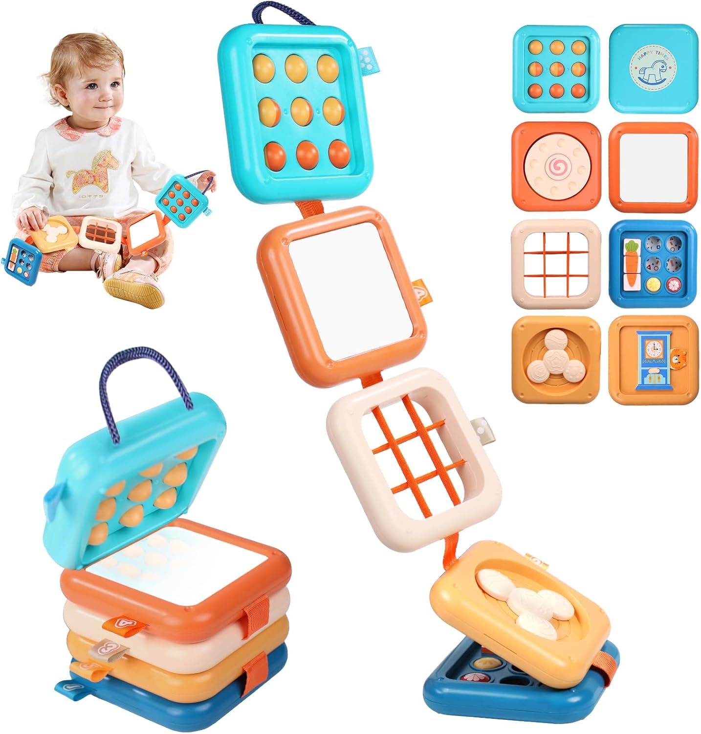 Éduca Sagesse Montessori busy board sensory activity cube front view showing interactive gears