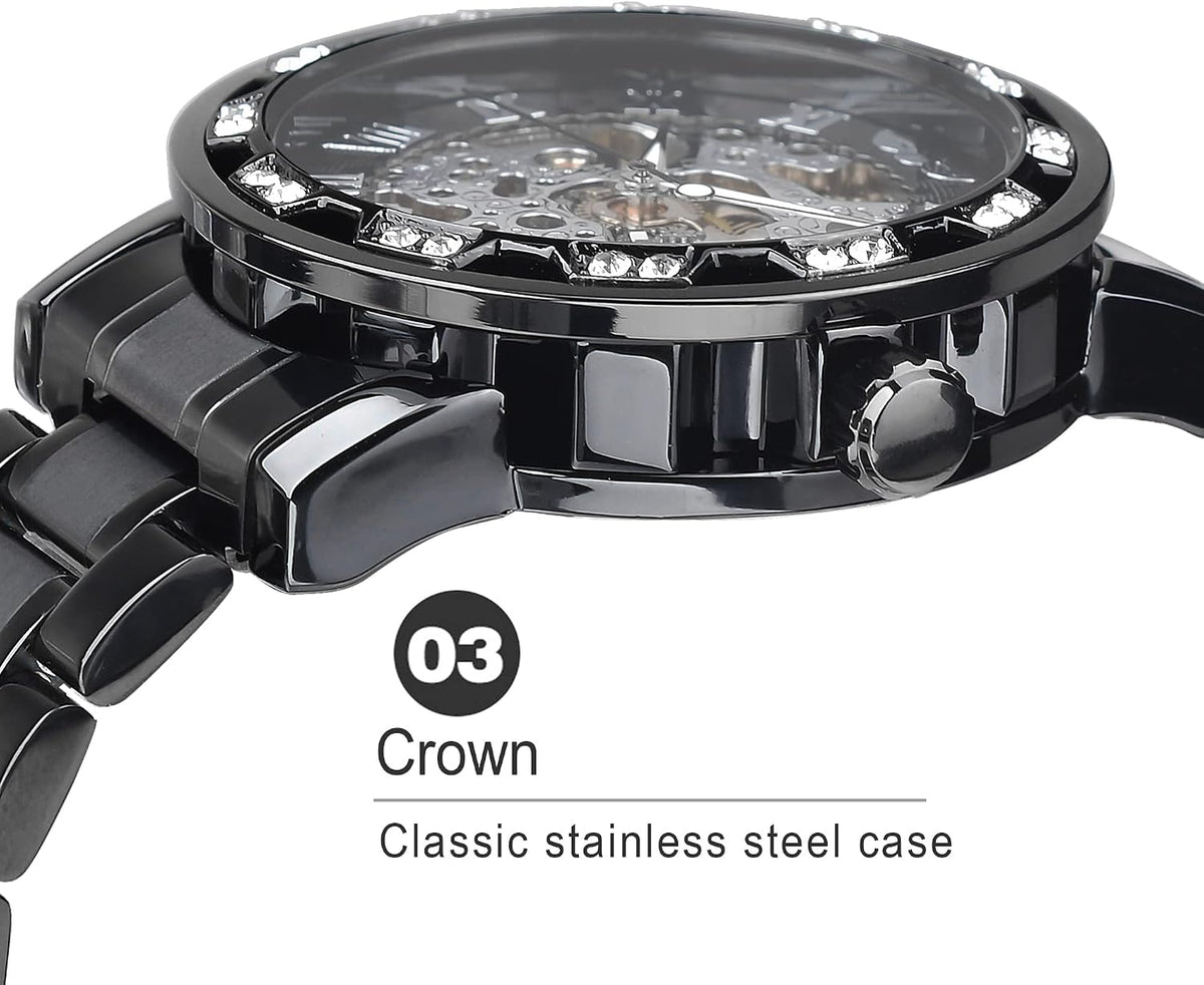 Forsining retro mechanical watch back transparent movement view