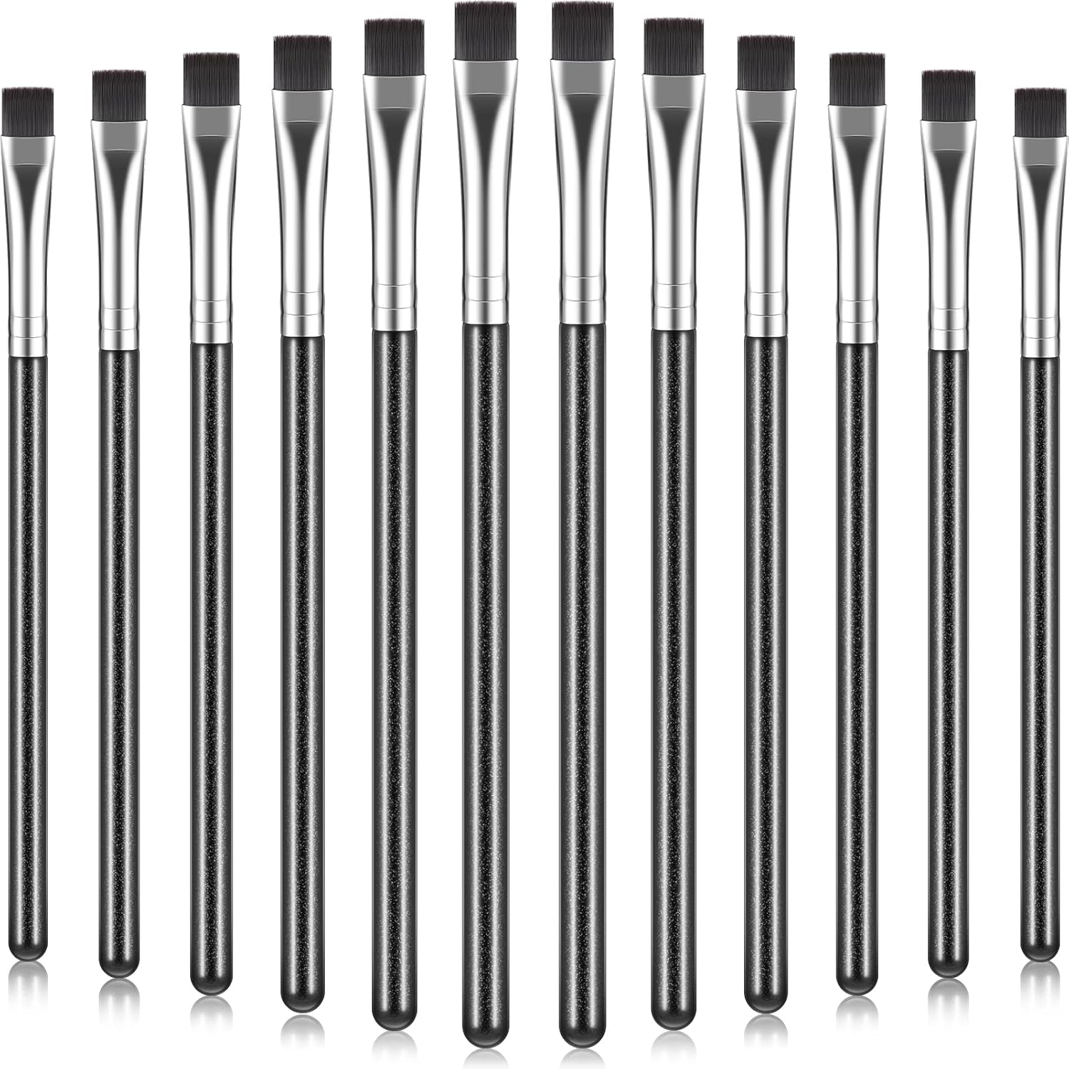 Nuogo flat eyeliner eyebrow brush set front view showing twelve black wands