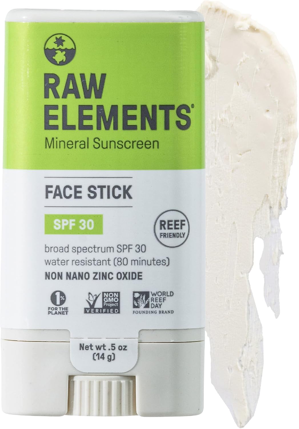 Raw Elements face mineral sunscreen stick front view packaging
