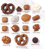 Assorted nut clusters and sea salt caramels in gift tin
