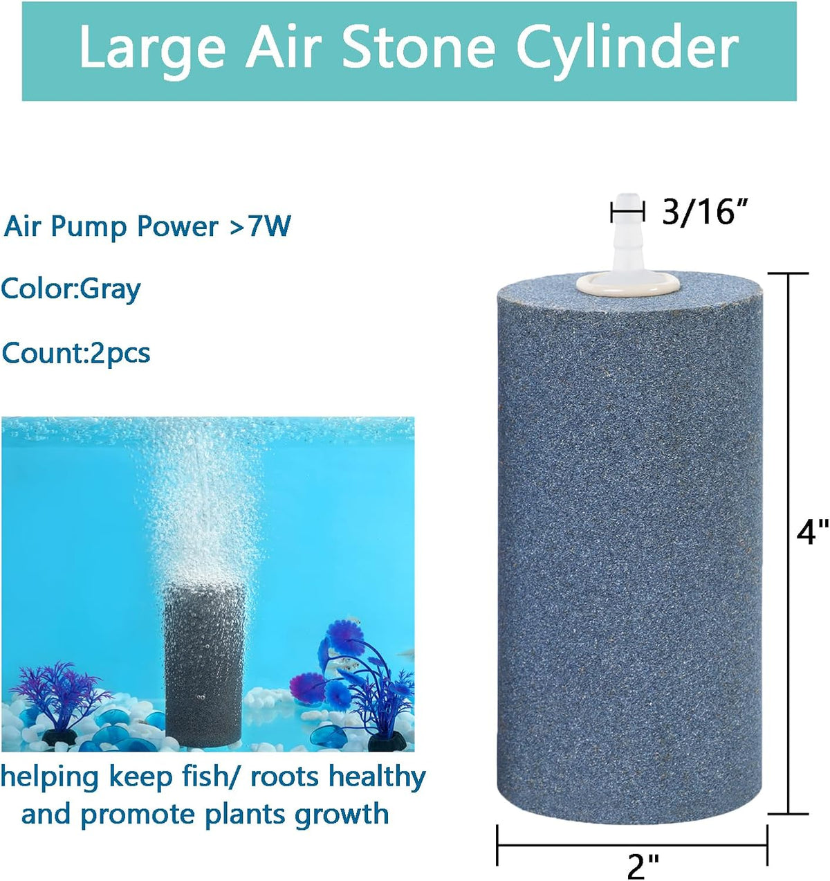 Premium imported Aquaneat hydroponic air stone cylinders connected to airline tubing.