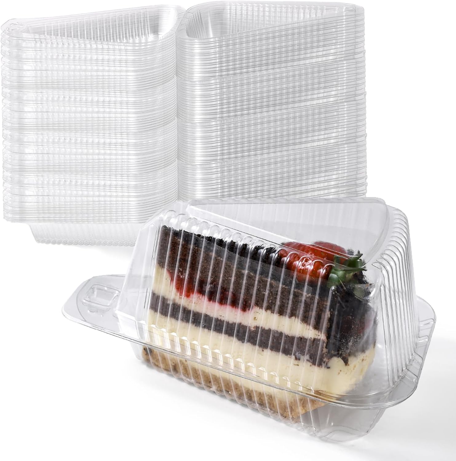 Fit Meal Prep 50 Pack Cake Slice Plastic Containers front view for professional bakery packaging.