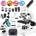 Woehrsh microscopes for adults front view displaying binocular eyepieces and rotating objective nosepiece.