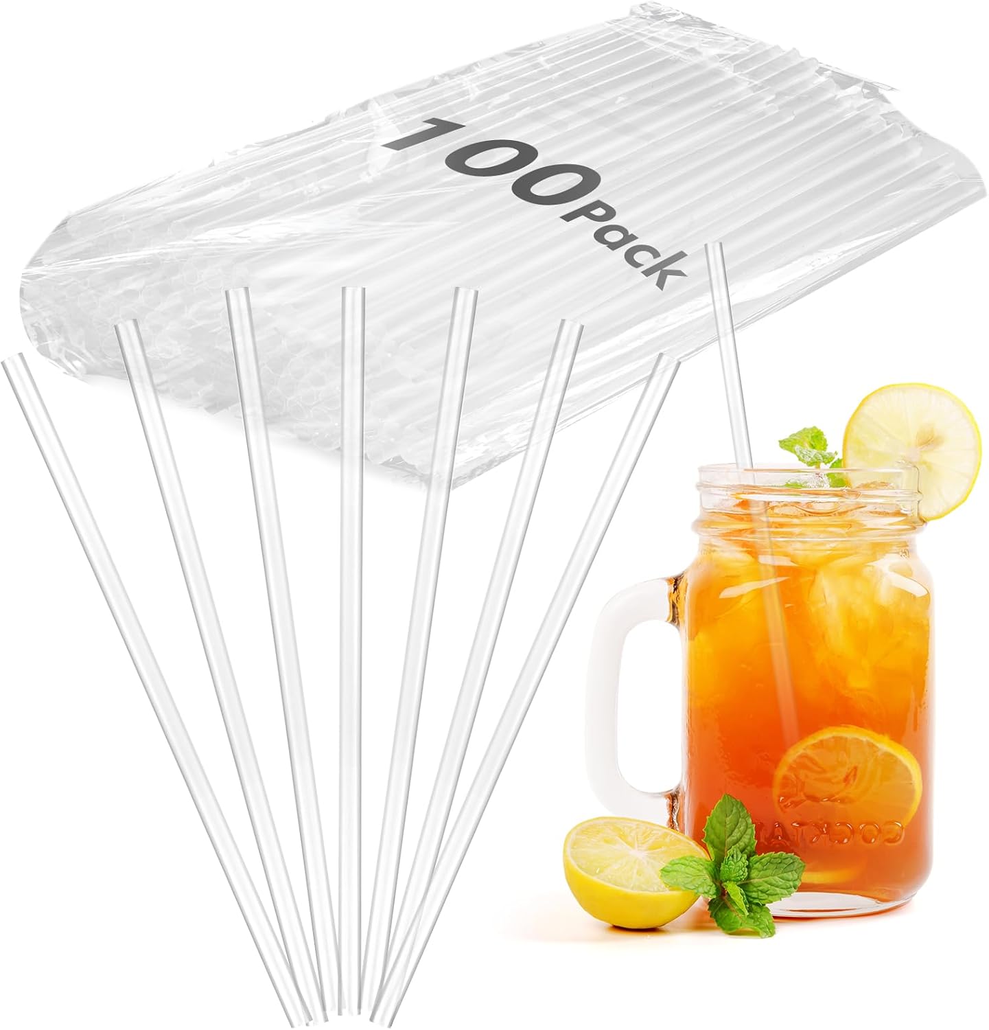 Minimal Store Clear Plastic Disposable Drinking Straws front view pack of one hundred count