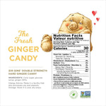 Back of packaging for The Ginger People Hard Ginger Candy showing nutritional facts and gluten-free label.