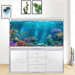 iTapnoom 120x60cm fish tank poster applied cleanly to a glass aquarium setup