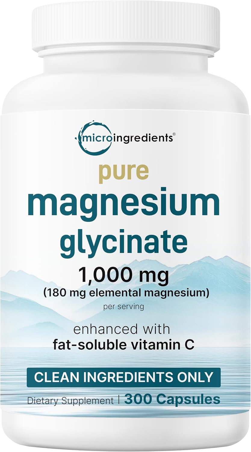 Micro Ingredients Pure Magnesium Glycinate 1000mg 300 Capsules front bottle view