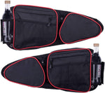 Xintre Side Door Bags for RZR front view showing durable black polyester material and red piping accents