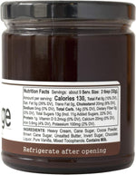 Premium gourmet dark chocolate fudge sauce poured over vanilla ice cream scoop