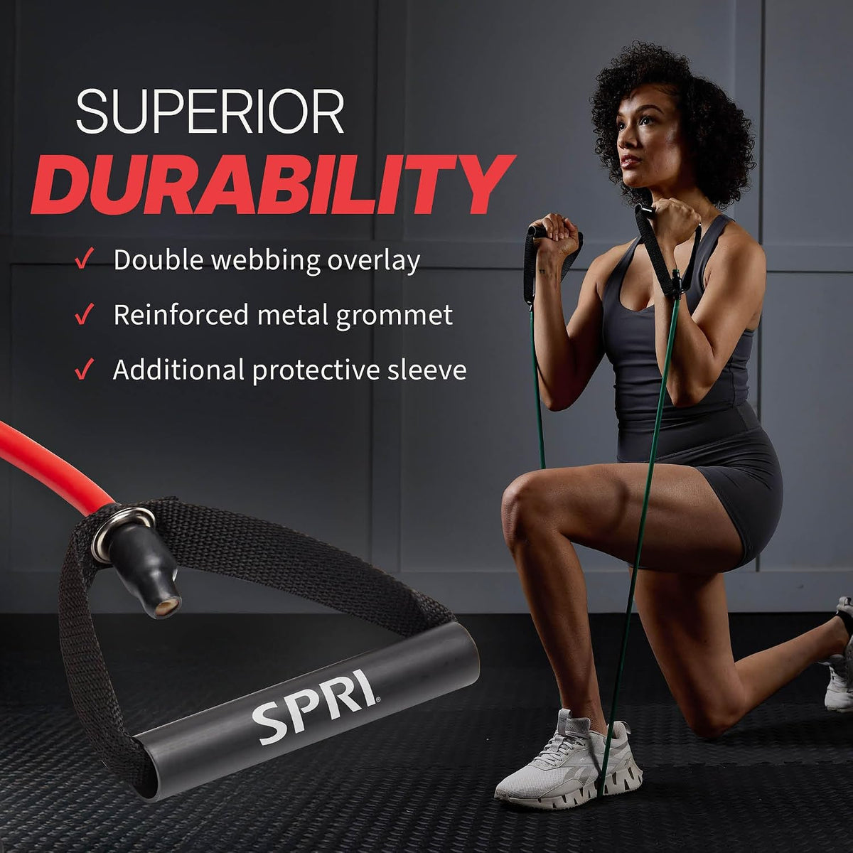 Full body strength training with rubber exercise cord