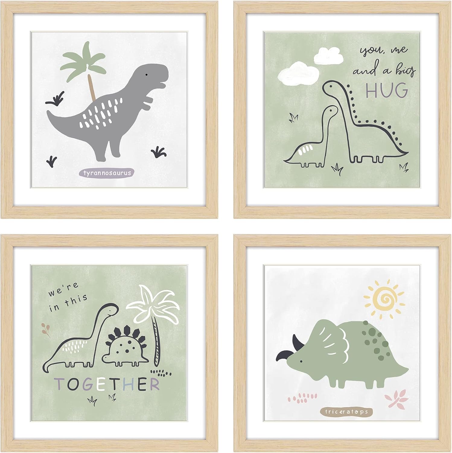 ArtbyHannah dinosaur nursery wall decor 4 pack front view
