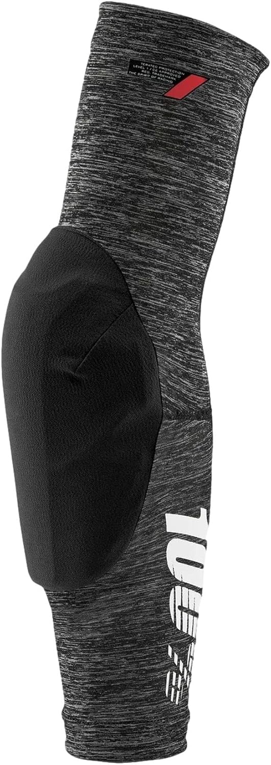 100% Teratec Mountain Biking Elbow Pads front view showing sleek heather grey slip-on sleeves with built-in protection.