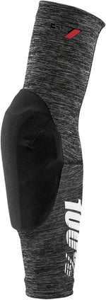 100% Teratec Mountain Biking Elbow Pads front view showing sleek heather grey slip-on sleeves with built-in protection.
