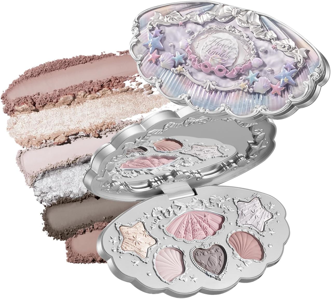 Flower Knows Shells Jewel makeup palette closed front view showcasing the elegant shell shaped packaging.