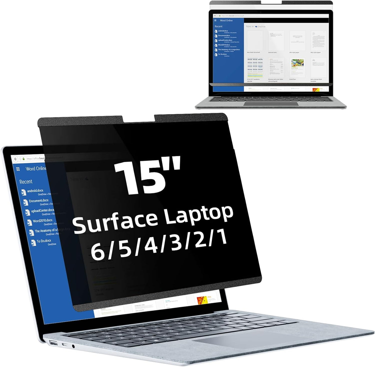 Mamol magnetic privacy screen for 15 inch surface laptop front view attached to device screen