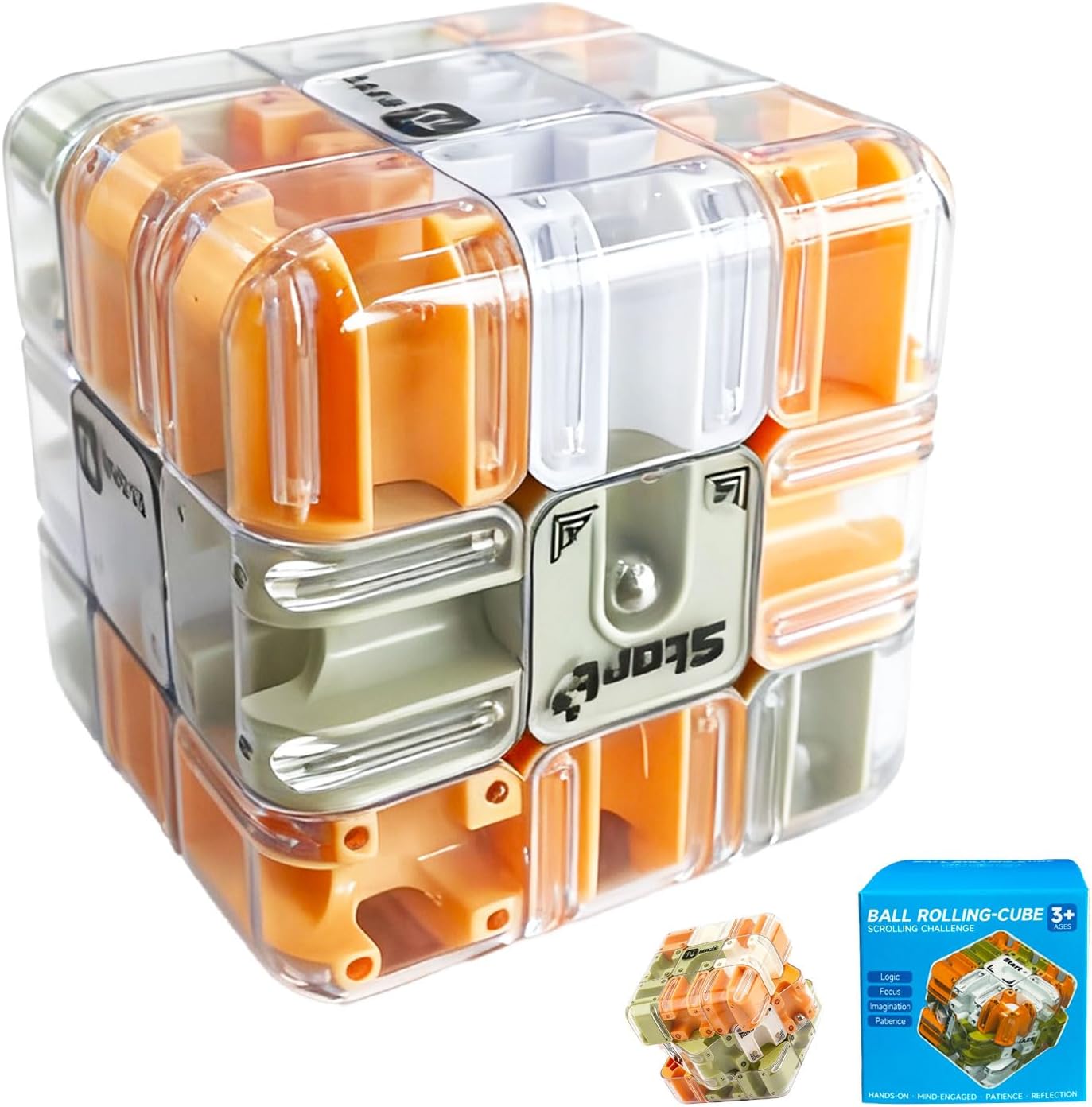 Generic 3D maze cube ball front view showing internal track