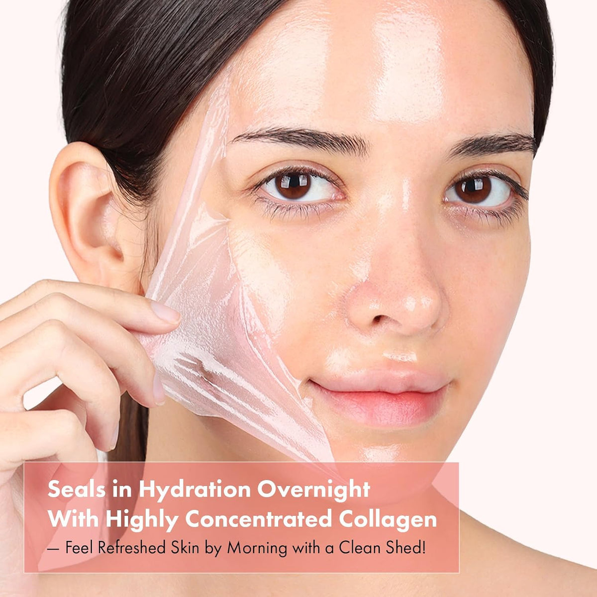 Texture shot of the clear collagen serum and the peeling mask film.