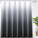 OLANLY luxury black and grey ombre shower curtain set front view in modern bathroom