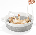Cotton Rope Woven Cat Bed, Pet Sleeping Bed with a Playing Rope Ball, Foldable Sleeping Basket for Cats, Puppies, Rabbits and Small Pets (Large, Brown & Beige) - Image 10