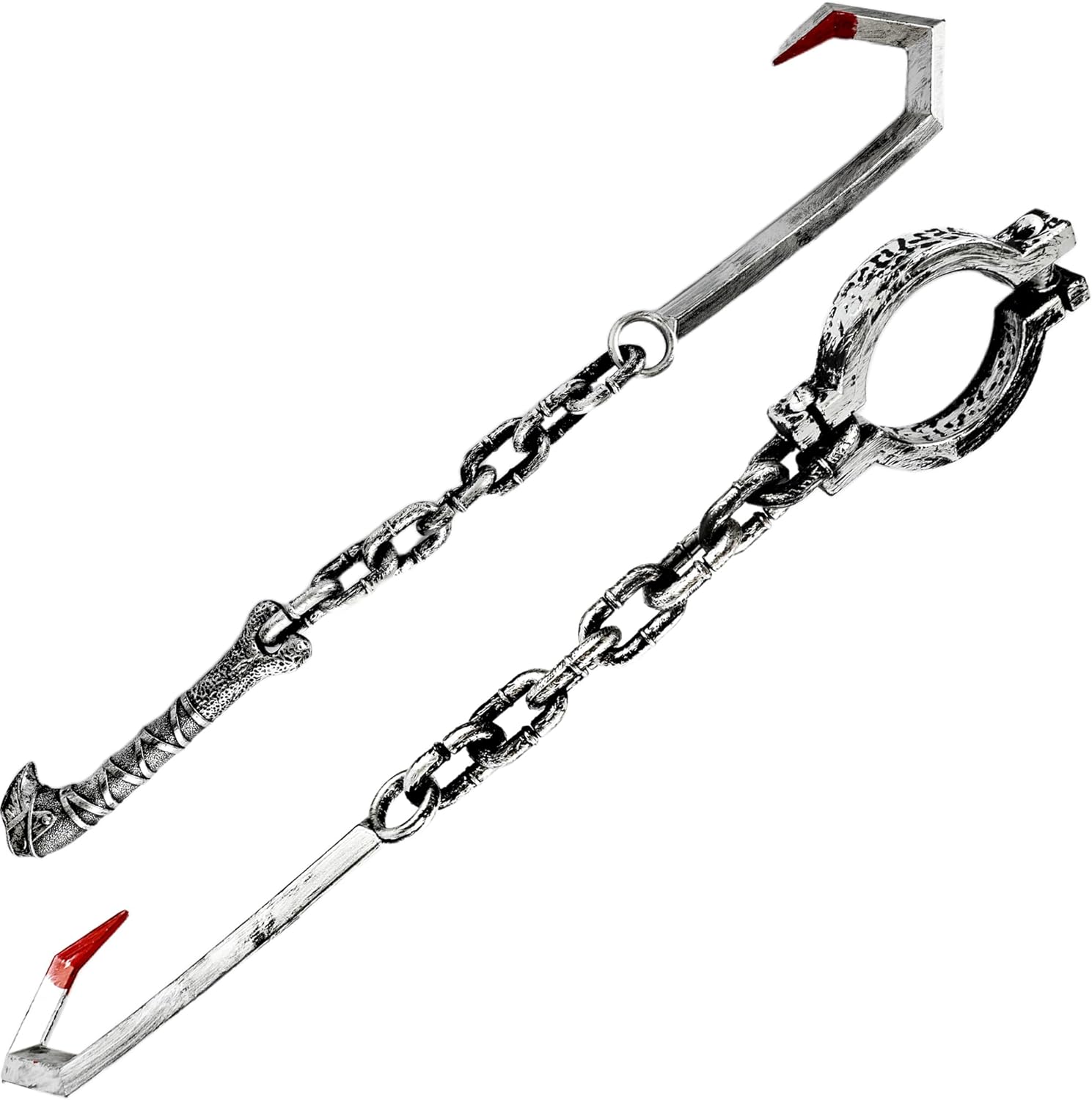Flotory 2 pack Halloween chain props front view showing plastic handcuff chain and bone chain side by side.
