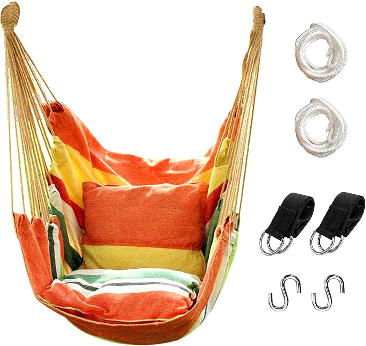 Hommtina Hammock Chair Hanging Rope Swing, Max 300 Lbs Hanging Chair with Pocket & Durability Perfect for Outdoor, Home, Bedroom, Patio, Yard (Pillows NOT Included,Dark Gray) - Image 11