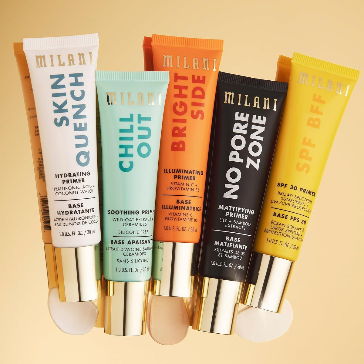Milani natural finish setting spray showing fluid consistency and premium bottle design.
