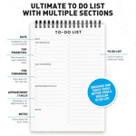 Daily planner notepad open showing priority sections