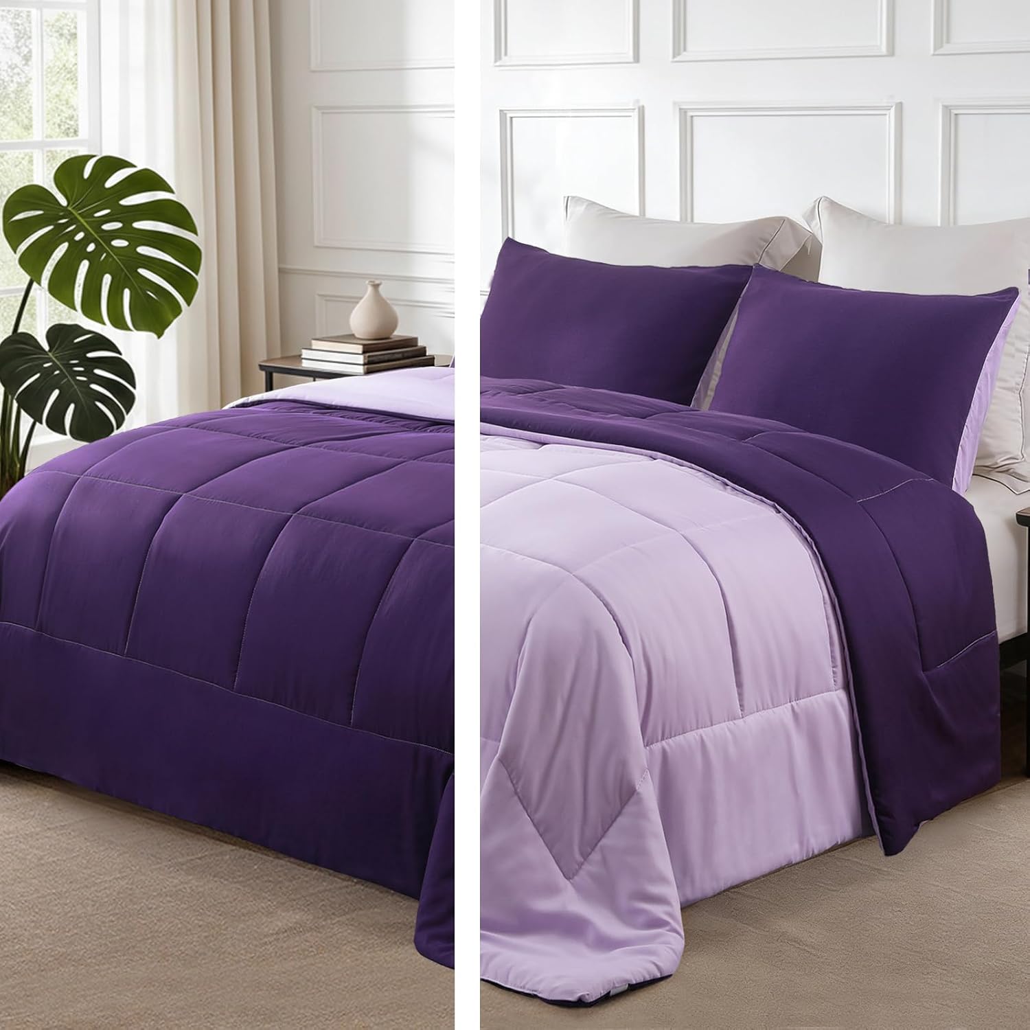 Exclusivo Mezcla queen size reversible comforter set deep purple