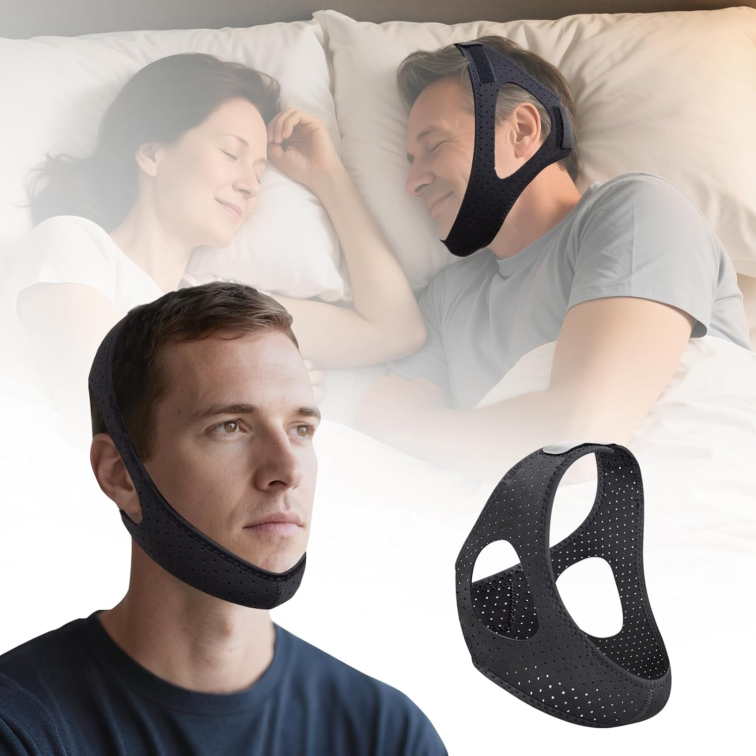 Anti Snoring Chin Strap with 4-Side Adjustment,Anti Snoring Devices Breathable and Durable,Snore Stopper for CPAP Users - Image 1