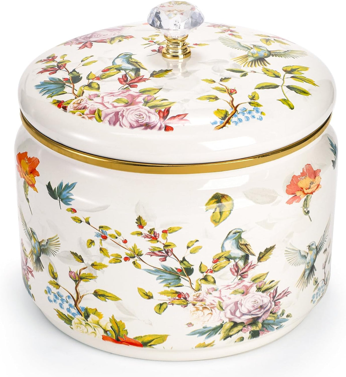 Elsjoy vintage enamel canister front view with floral design