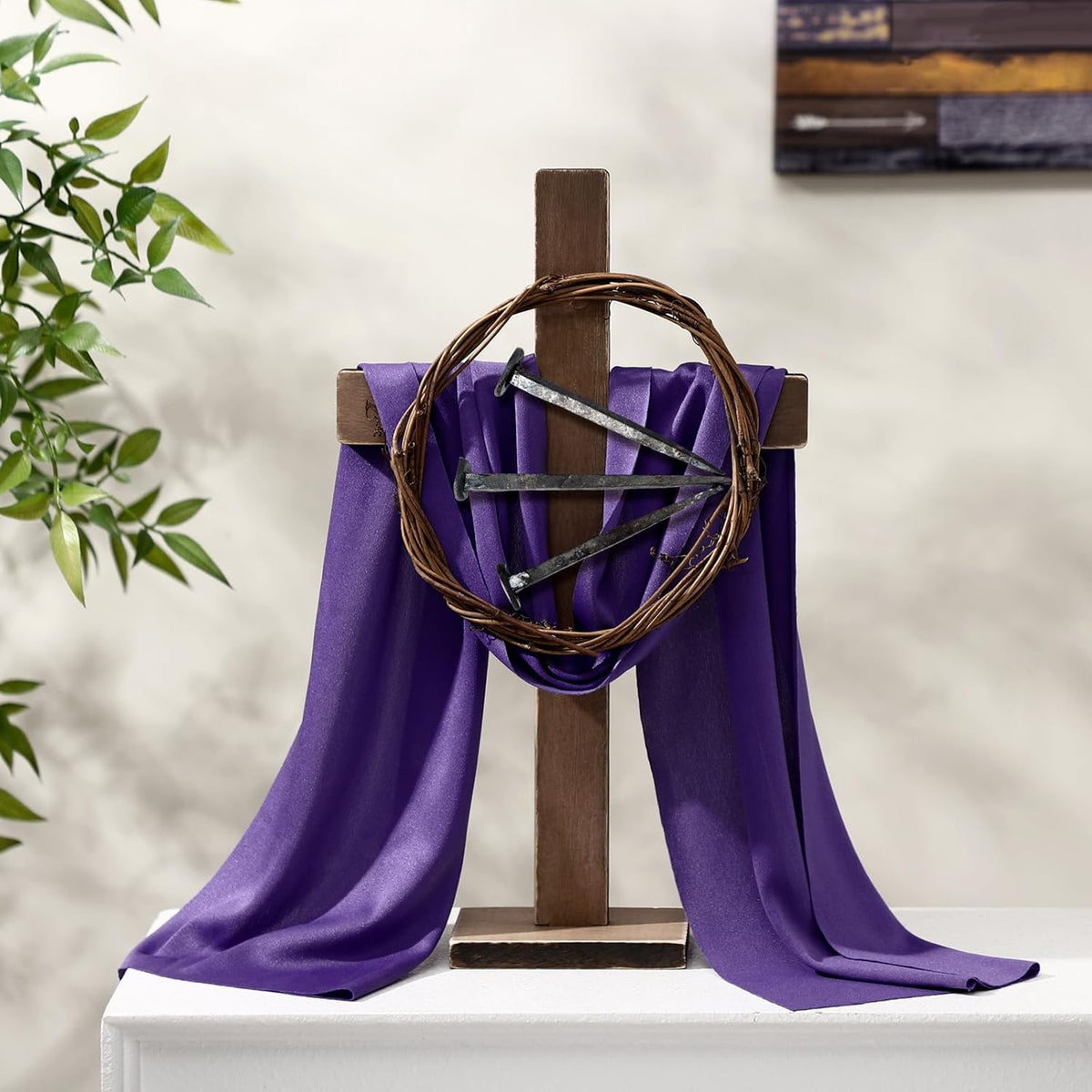 BEIJIALY Yerliker Easter standing wood cross decor front view for religious tabletop display.