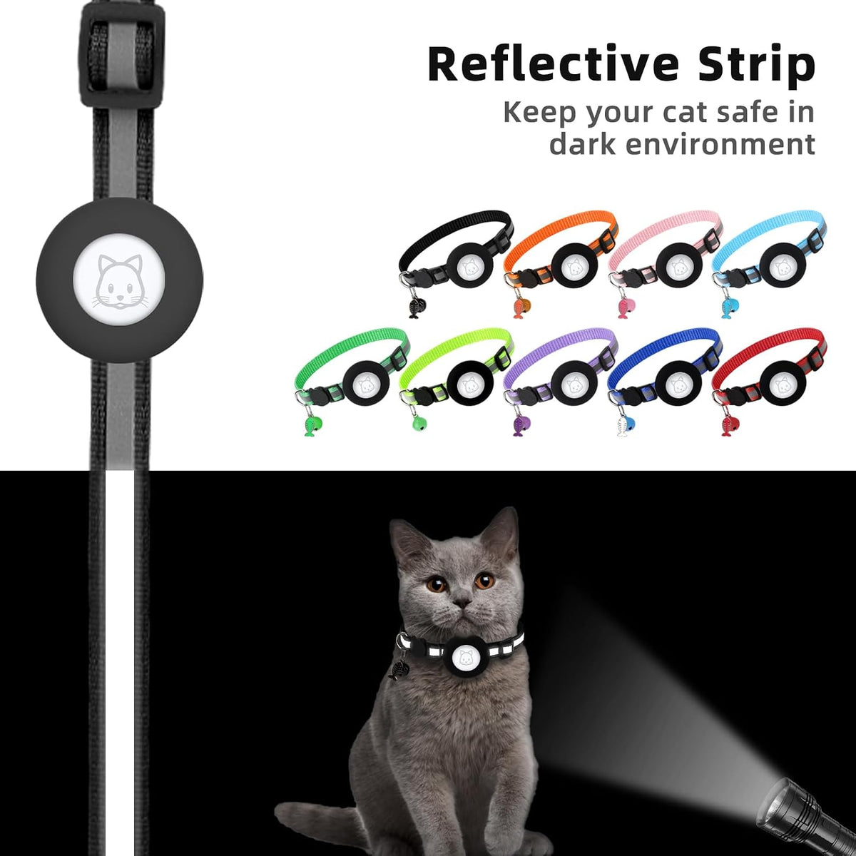 Airtag Cat Collar, Air tag Cat Collar with Bell and Safety Buckle in 3/8" Width, Reflective Collar with Waterproof Airtag Holder Compatible with Apple Airtag for Cat Dog Kitten Puppy (Black) - Image 5
