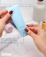 Bliss travel kit for women showing flexible squeezable silicone body.