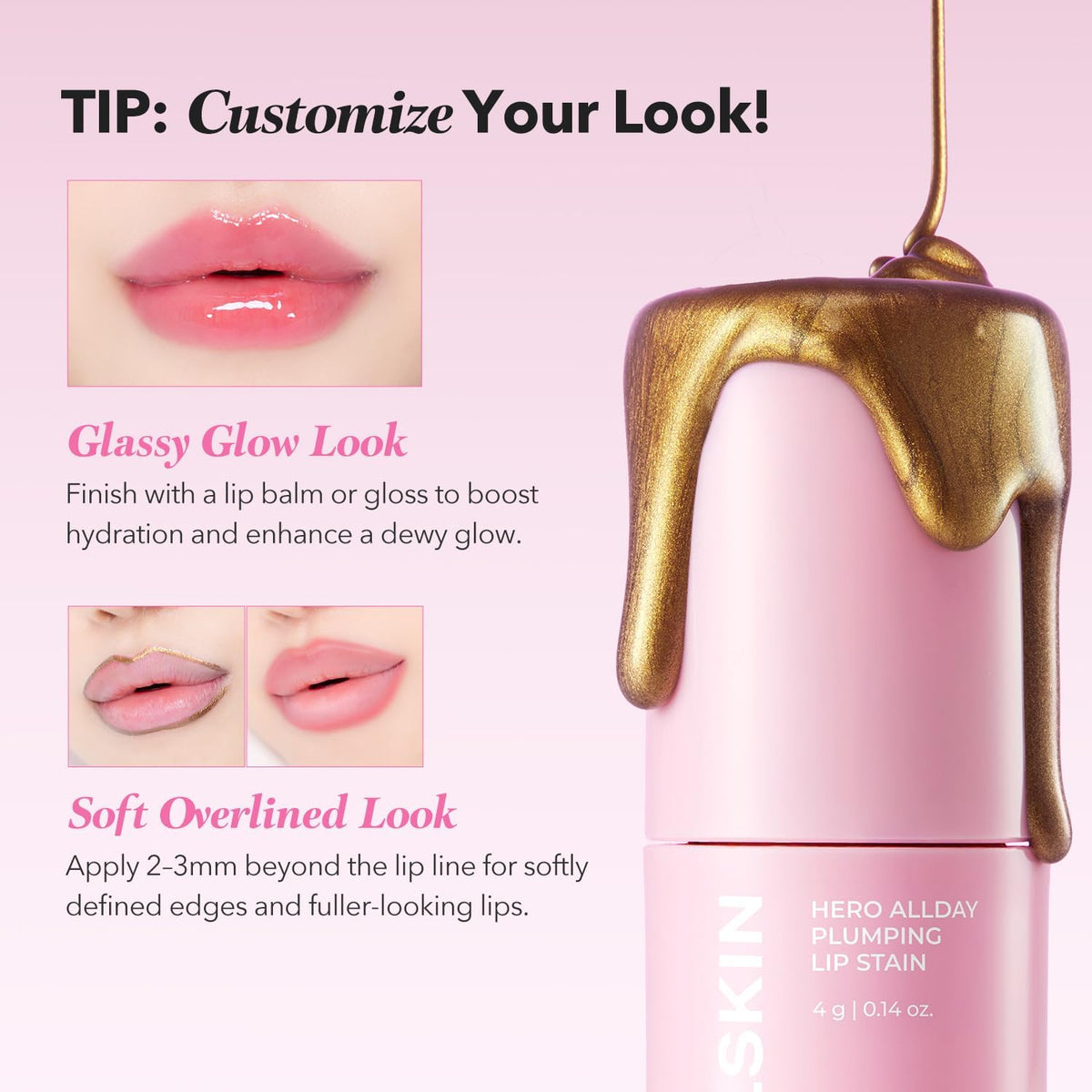 APRILSKIN Hero All Day Plumping Lip Stain applied on lips demonstrating the natural rose matte finish