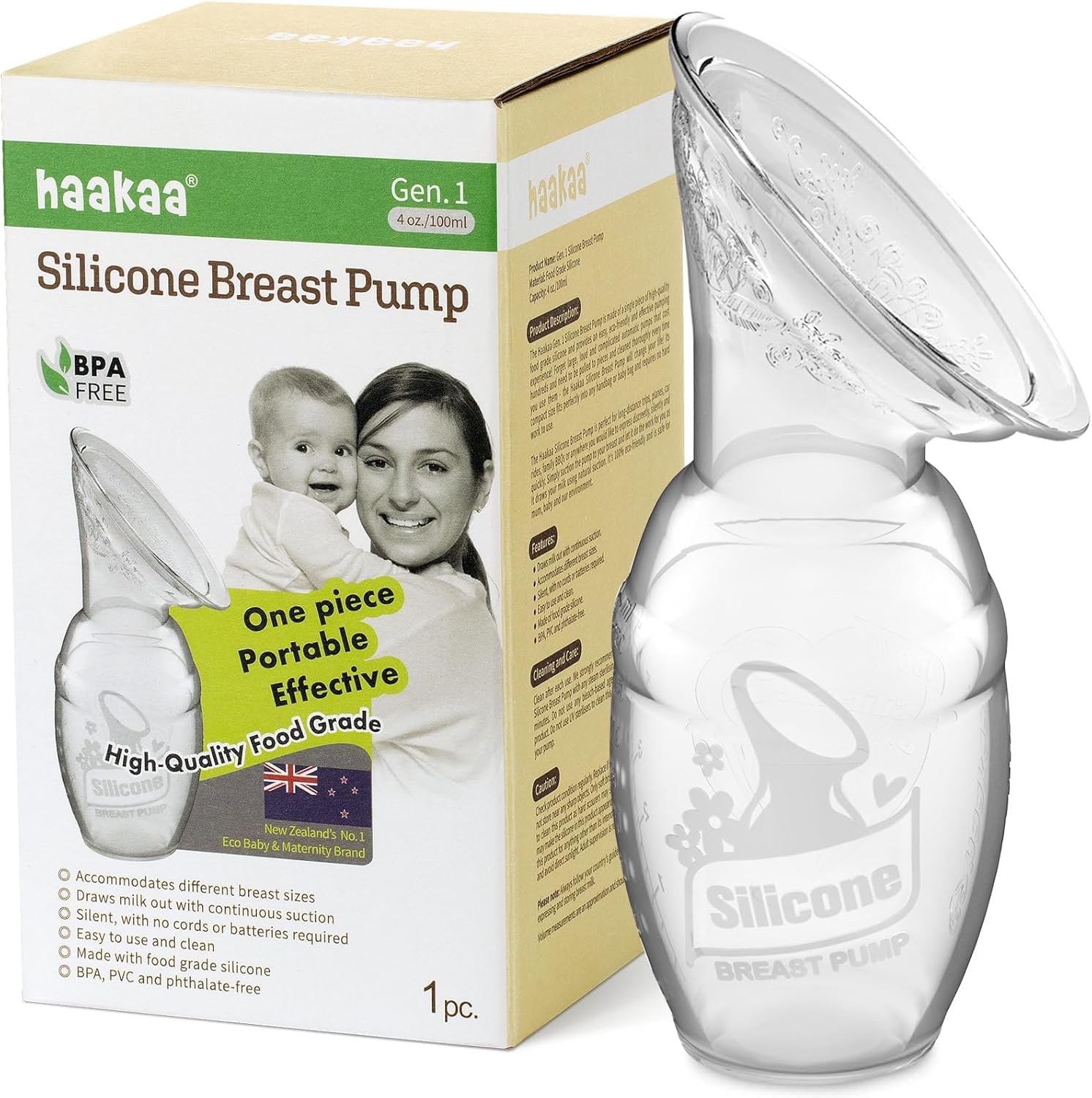 Haakaa manual silicone breast pump front view clear food grade material