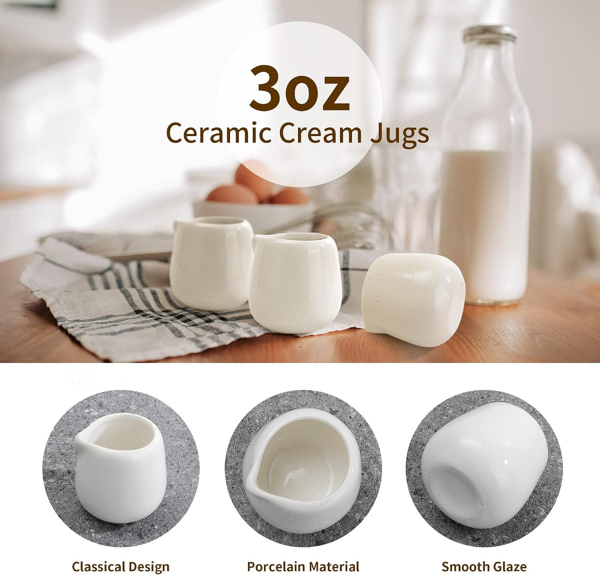 YEUIKERR 3 ounce cream pitcher angle view