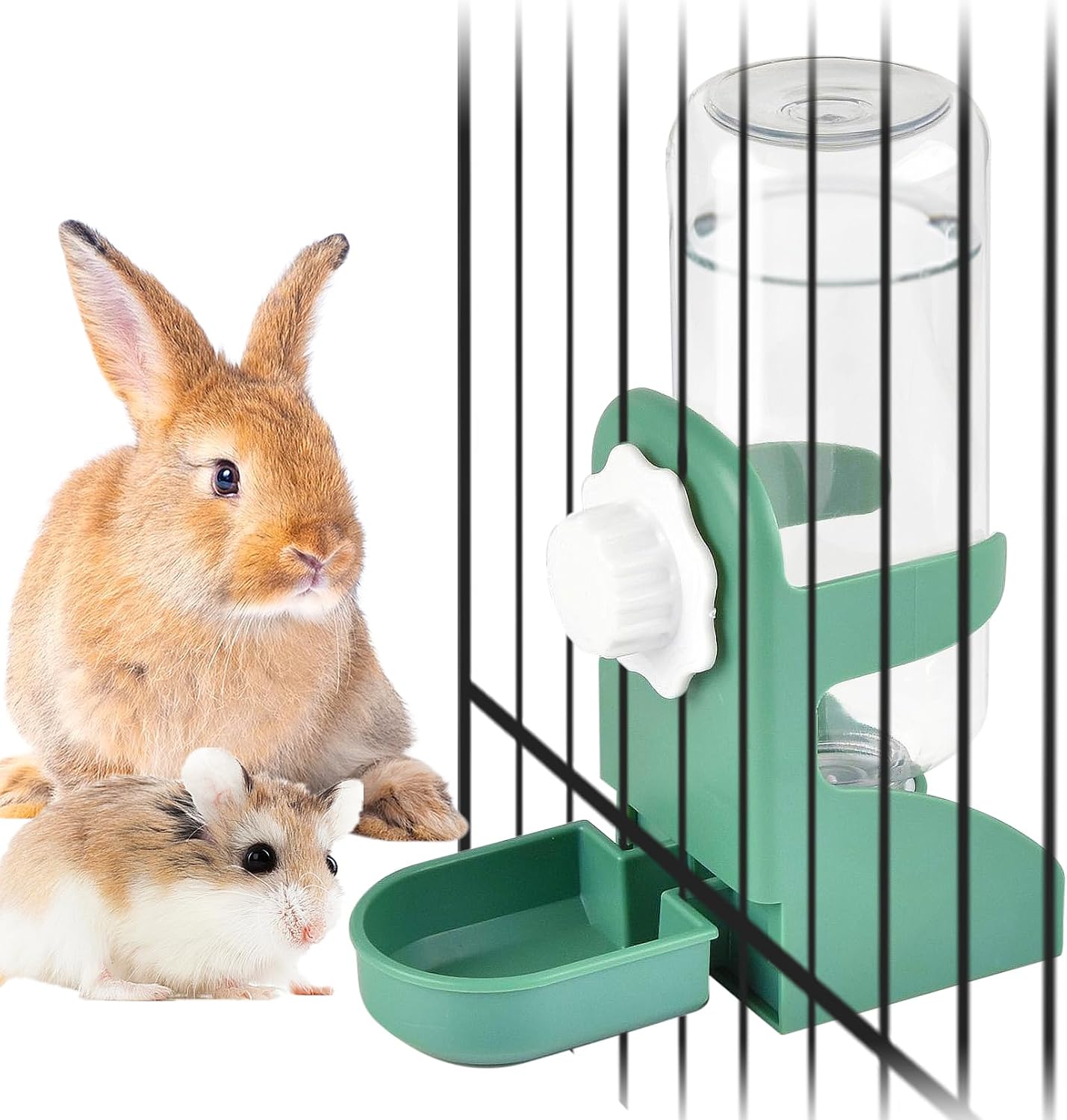 kathson Rabbit Water Dispenser for Cage 17 Oz Hanging Guinea Pig Water Bottle No Drip Gravity Automatic Bunny Water Bottle No Leak Small Animal Water Bottle for Chinchilla Ferret Hamster(Green - Image 1