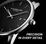 Stuhrling Original timepiece buckle closure and leather strap texture.