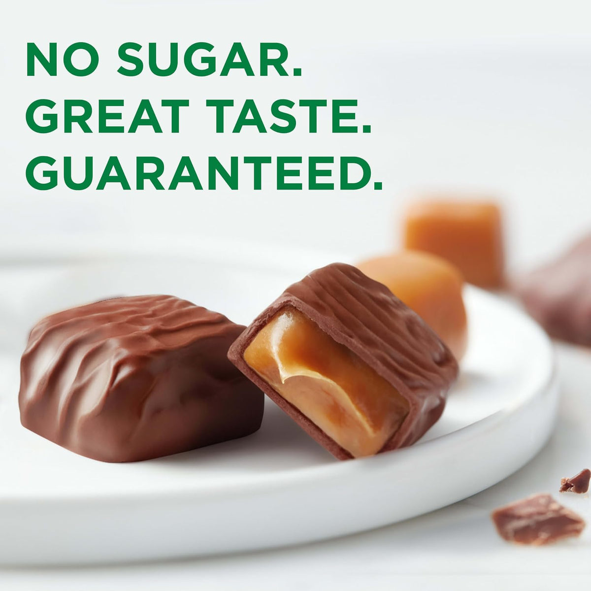 Nutritional details and premium USA product packaging of Russell Stover assorted caramels