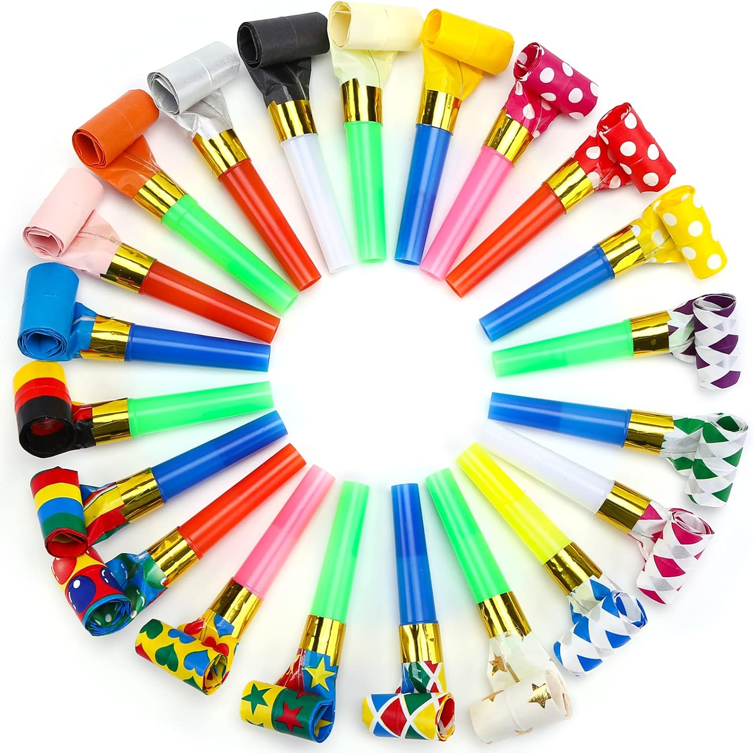 Koogel 100 pieces colorful party blowers set front view