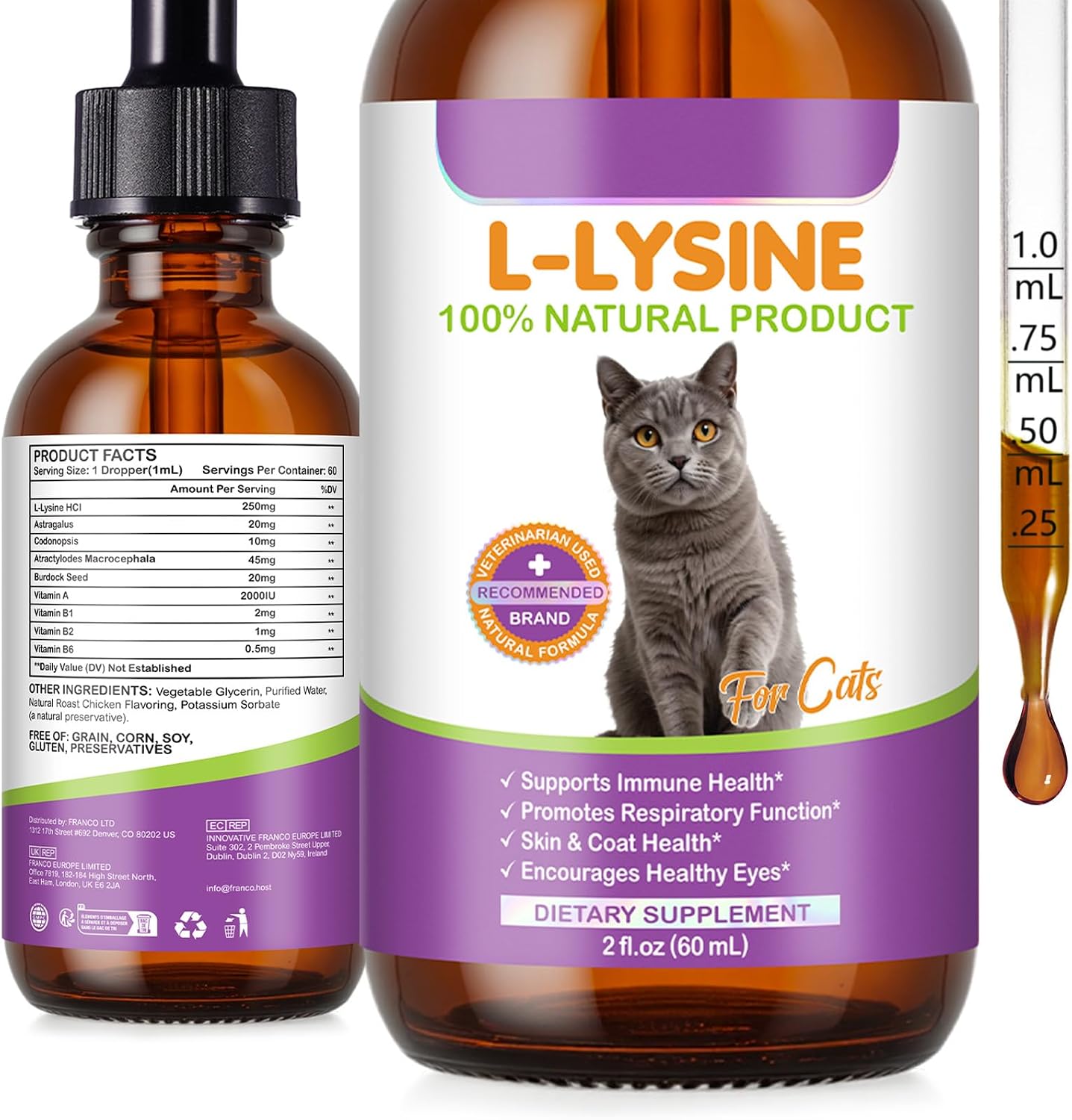 Eagou Diary L-Lysine drops for cats front view bottle